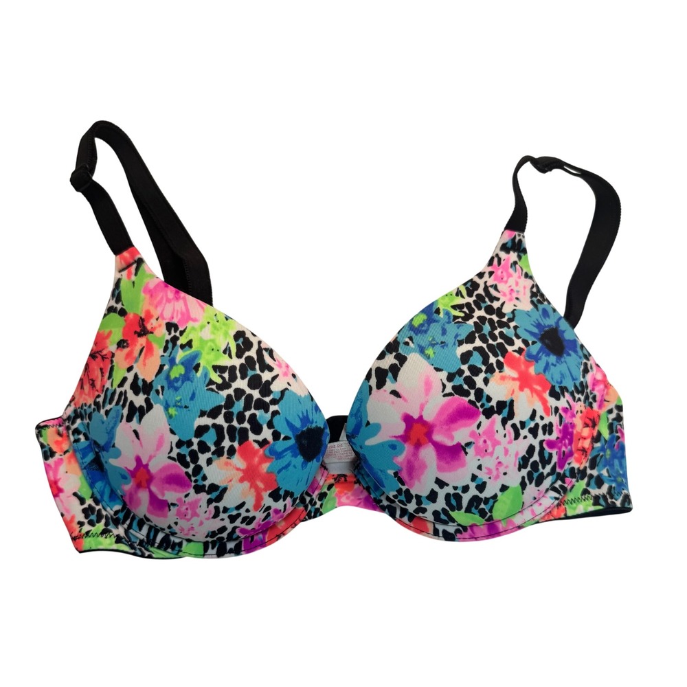 Victorias Secret PINK Wear Everywhere Push Up Bra 32B Floral Leopard Print